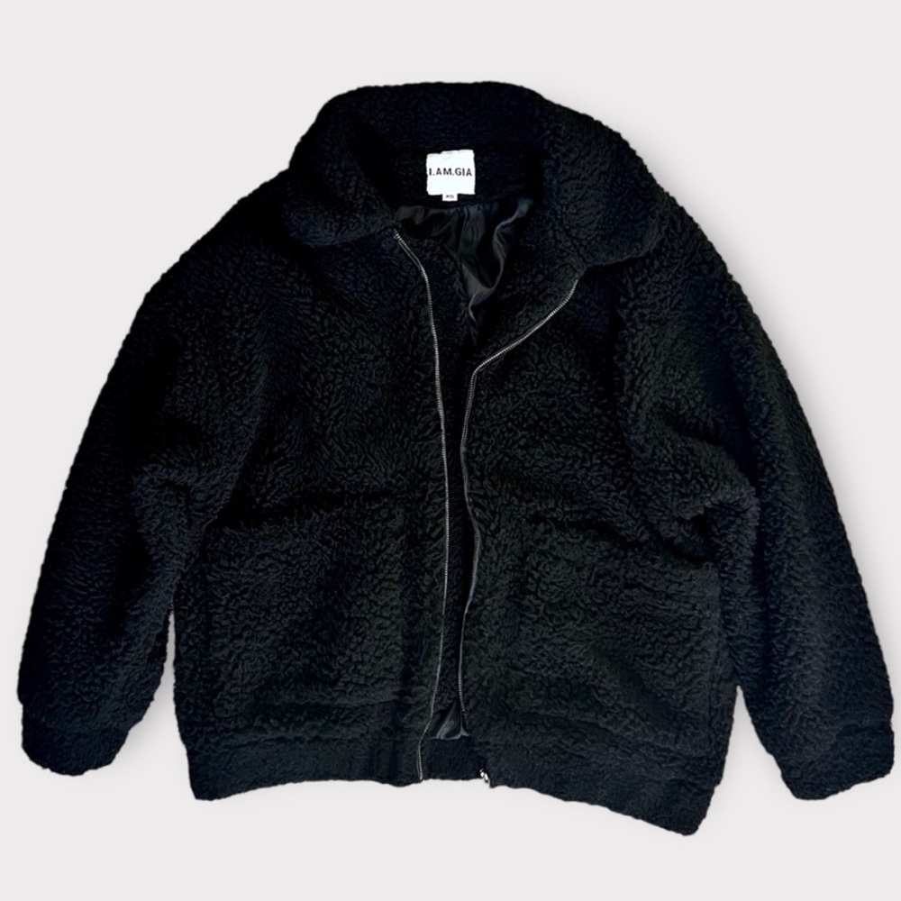 I Am Gia Pixie Fuzzy Faux Fur Oversized Teddy Jacket Coat